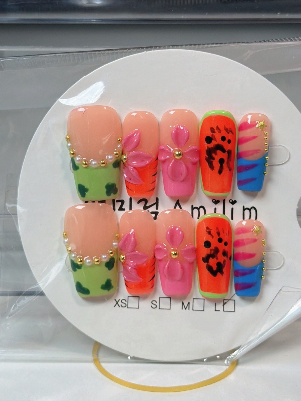 Handmade Pink & Neon Mixed-Design Press-On Nail Set
